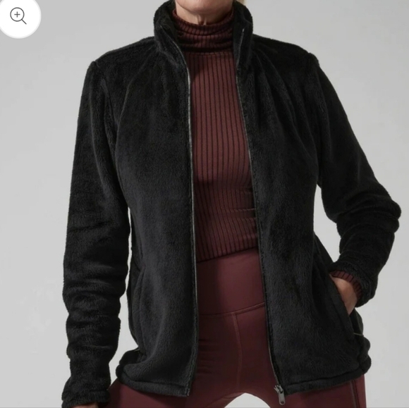 Athleta Double Cozy Karma Recover Plush Zip Jacket Black Women 2X 631308-00
